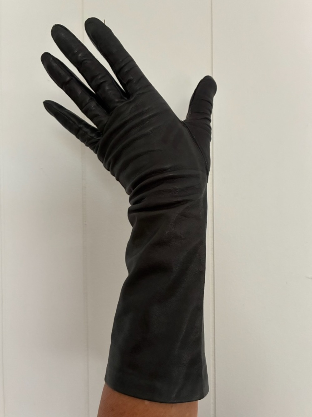 Black 3/4 Length Leather Gloves Sz 7.5 1960s